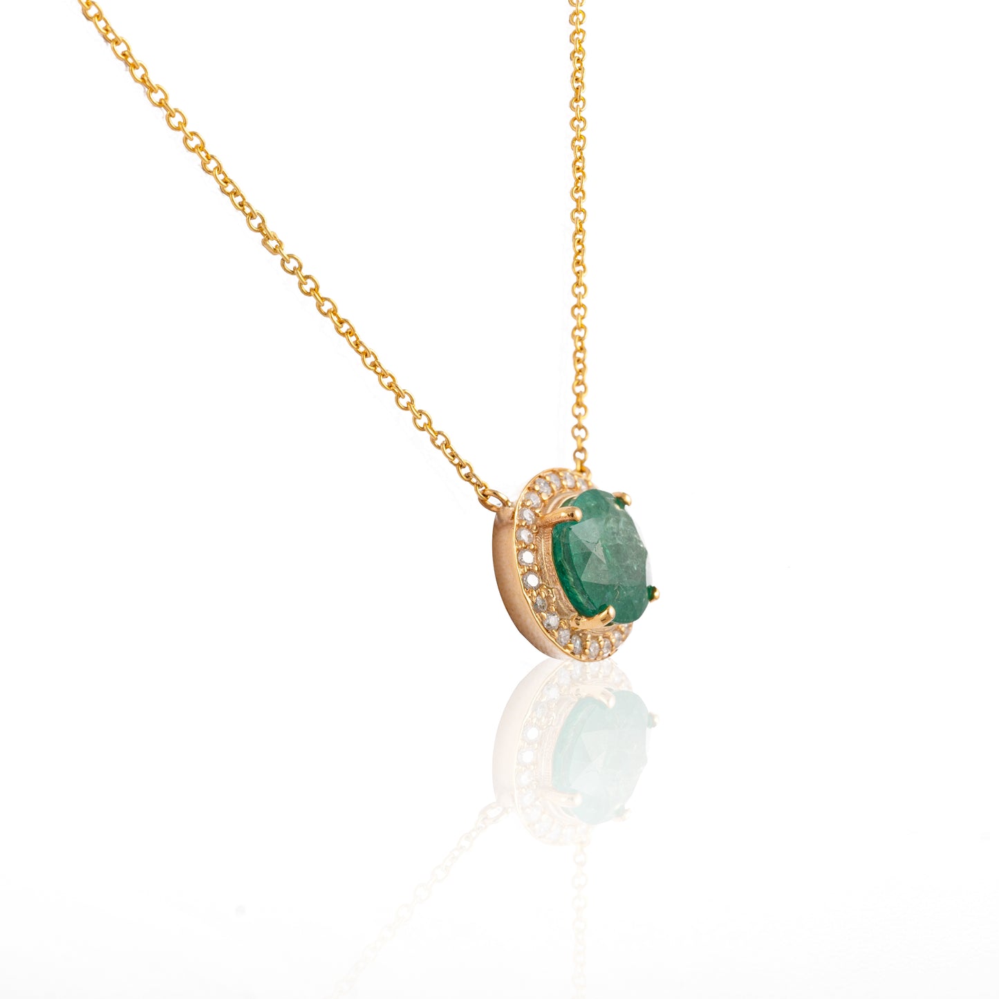 Emerald with Diamond Halo Necklace