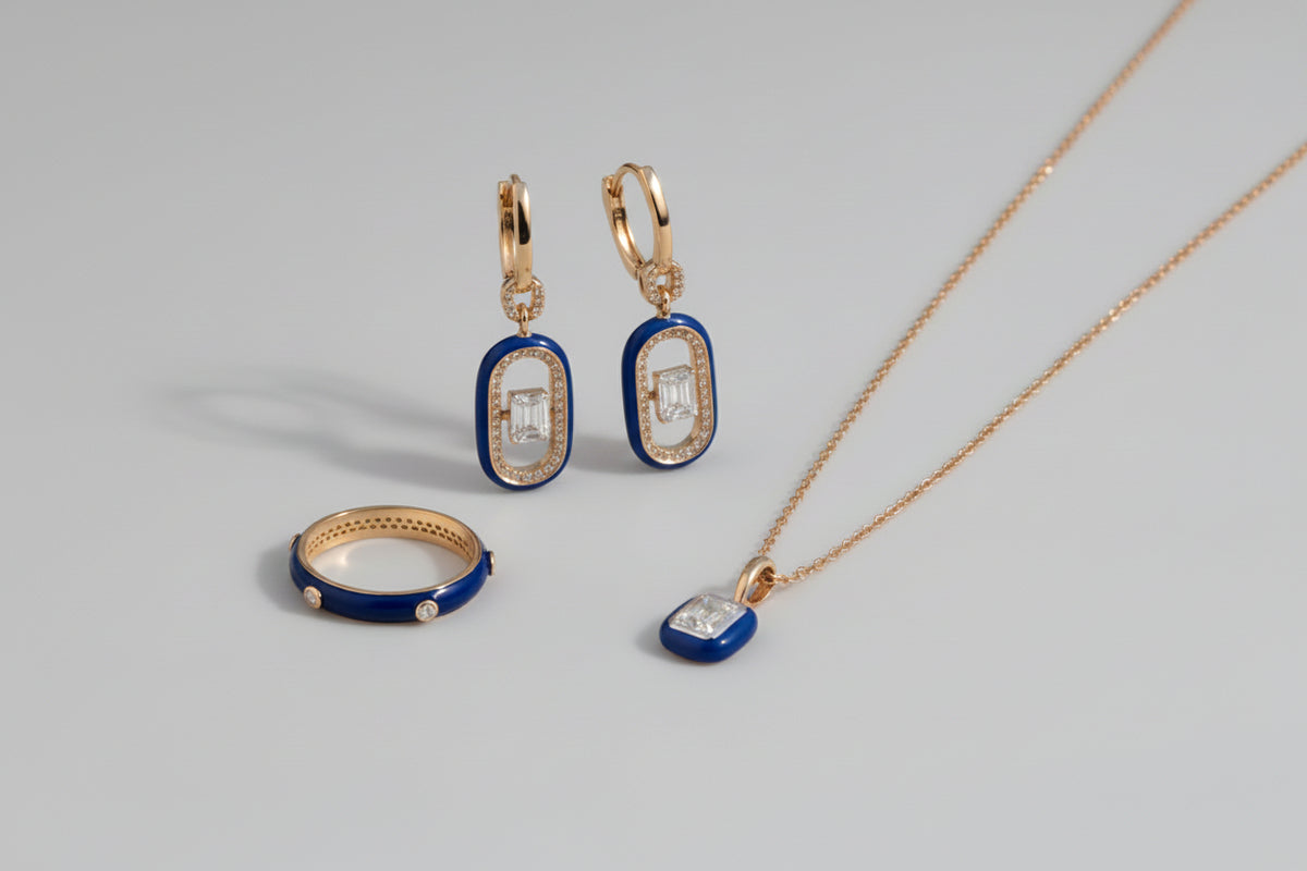 nero enamel and diamond earrings