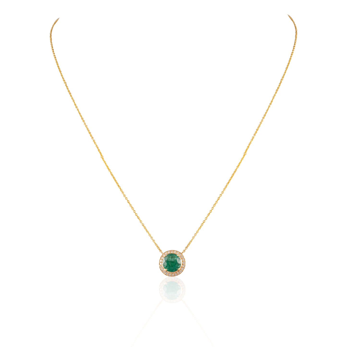 Emerald with Diamond Halo Necklace