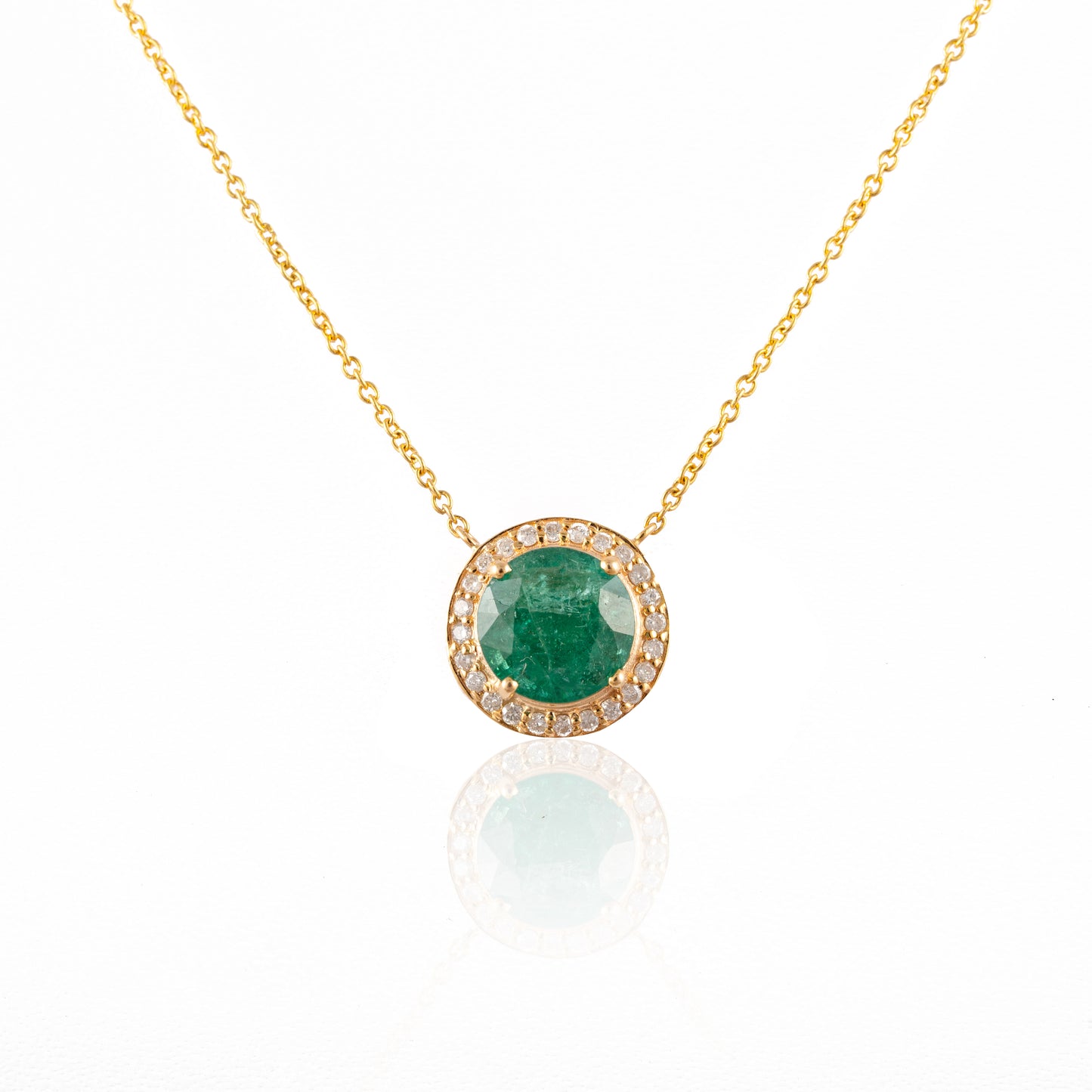 Emerald with Diamond Halo Necklace