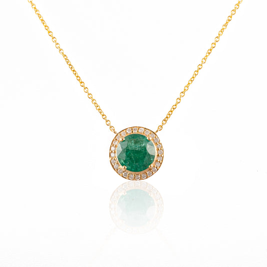 Emerald with Diamond Halo Necklace