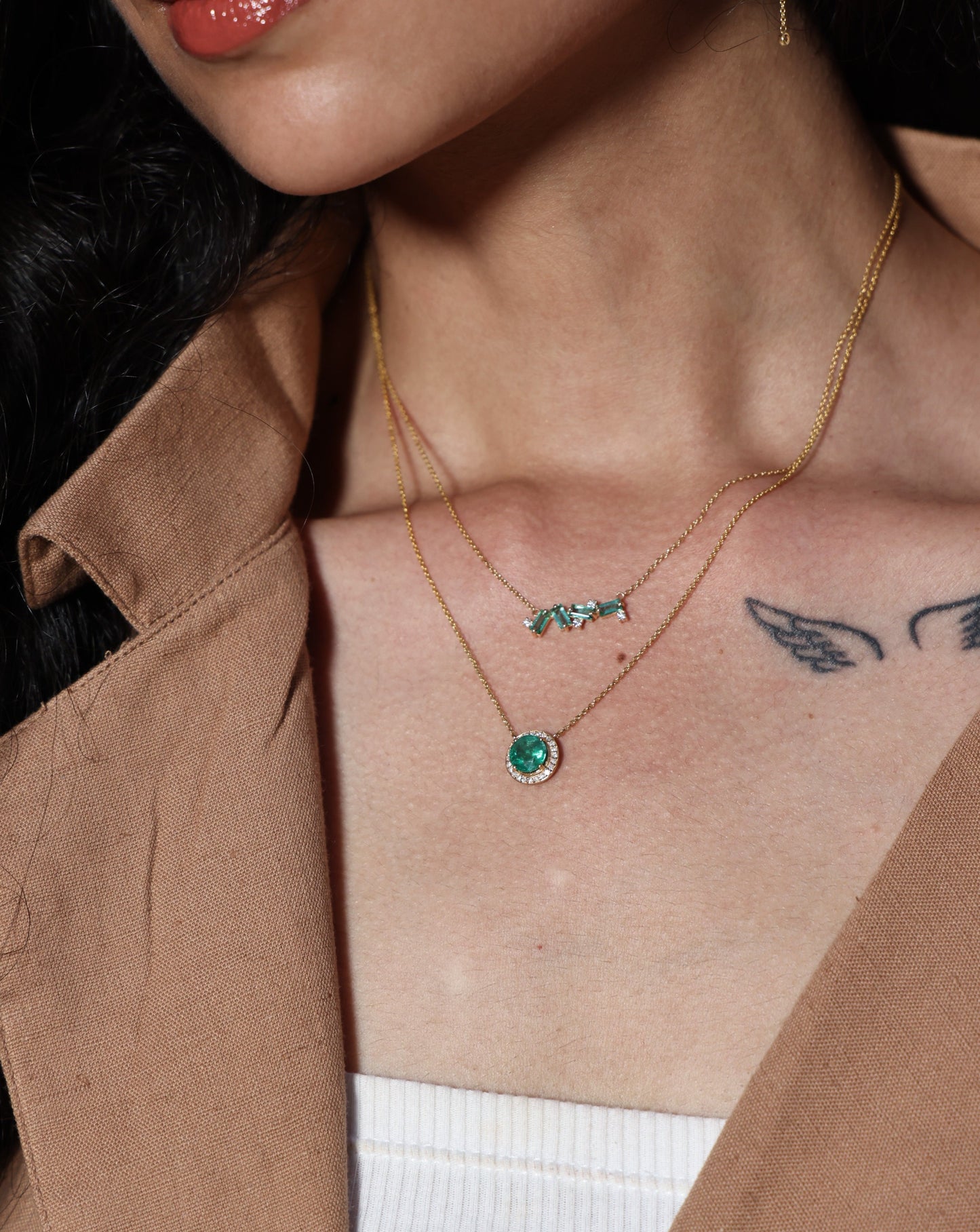 Emerald with Diamond Halo Necklace
